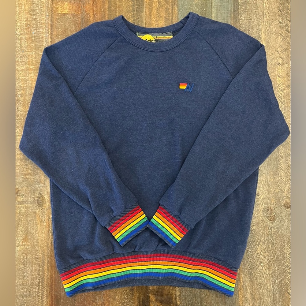 NWT Aviator Nation rainbow rib crew sweatshirt